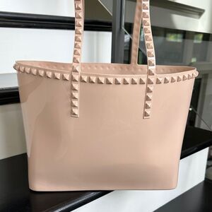 Carmen Sol Made in Italy Nude Blush Studded Jelly Tote Designer Handbag Shoulder